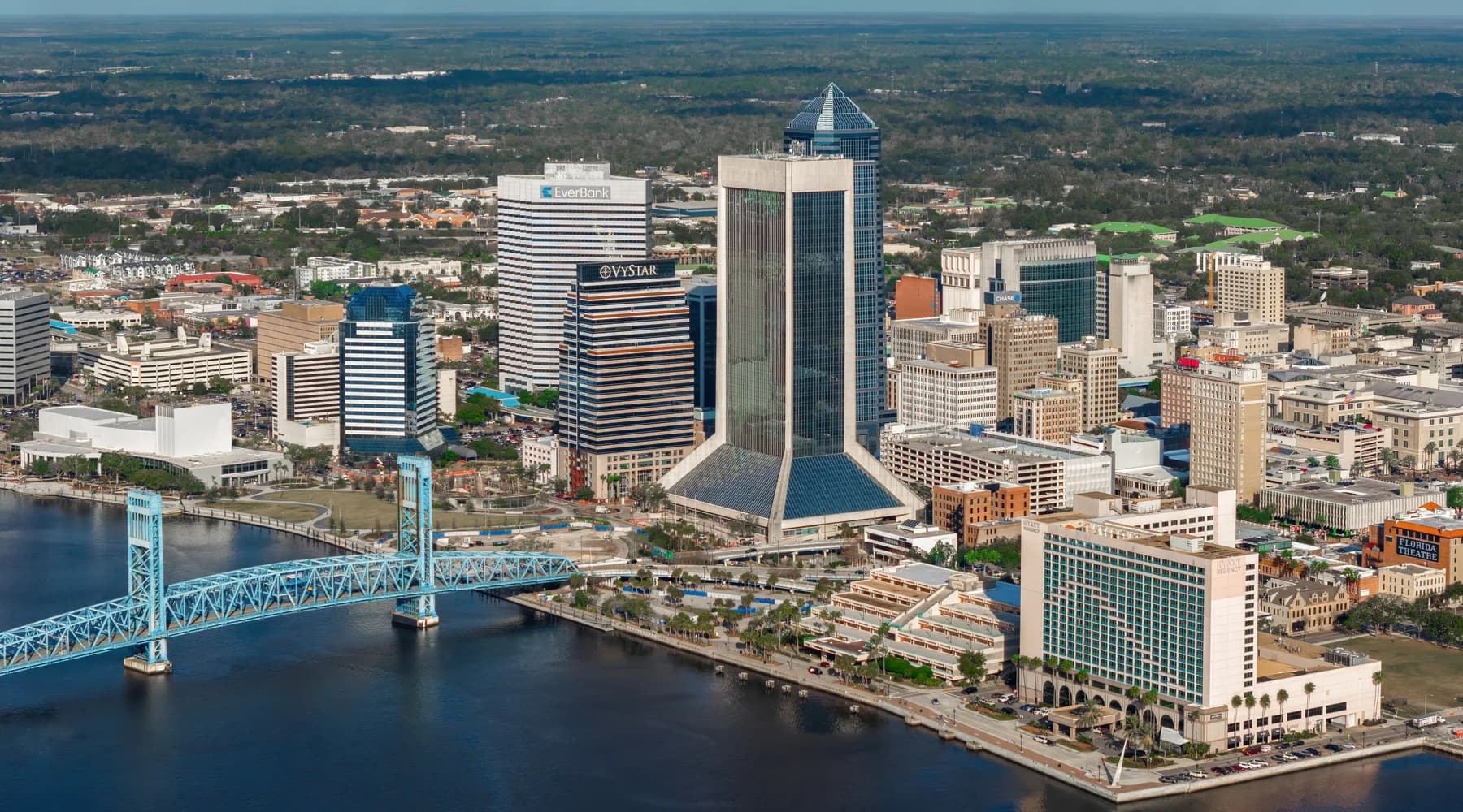 Downtown Jacksonville skyline and bridges along the St. Johns River