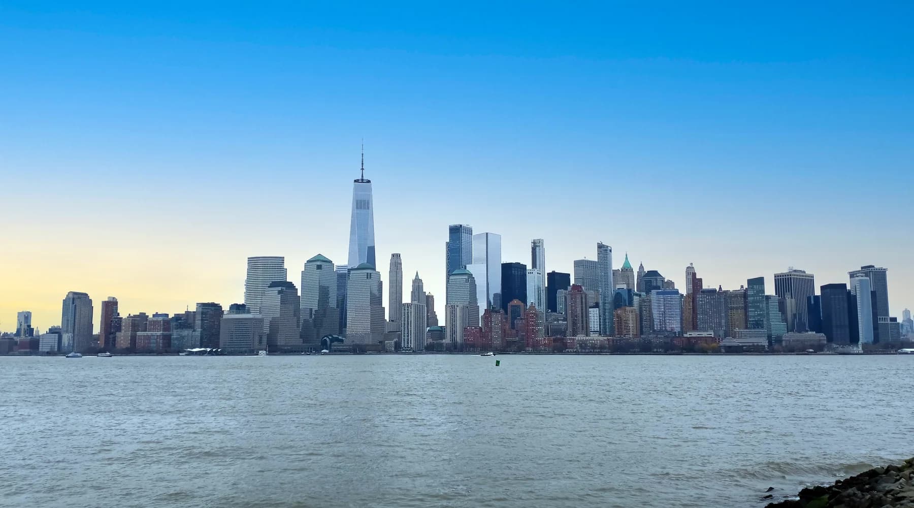 New York City skyline across the Hudson River at sunset