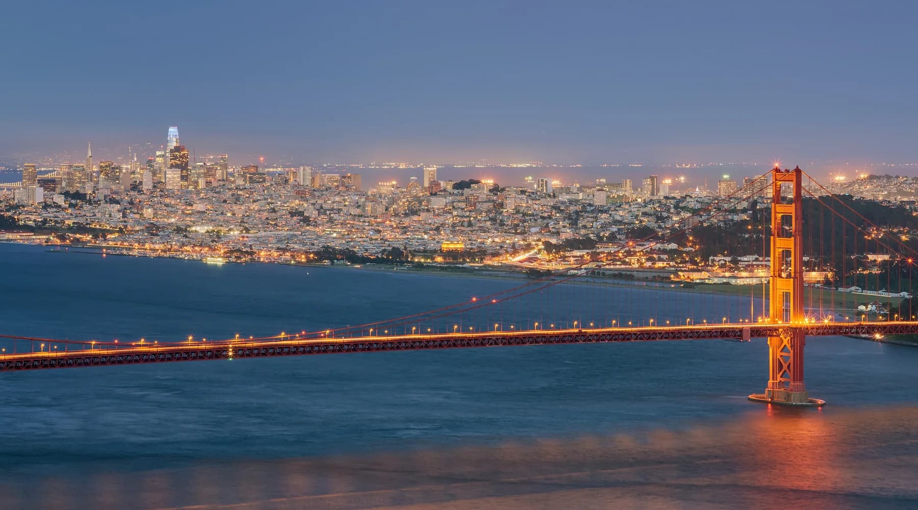 Golden Gate Bridge with the San Francisco skyline in the distance